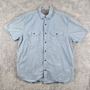 Carhartt Mens XL Short Sleeve Button Down Shirt Blue Chambray Original Fit